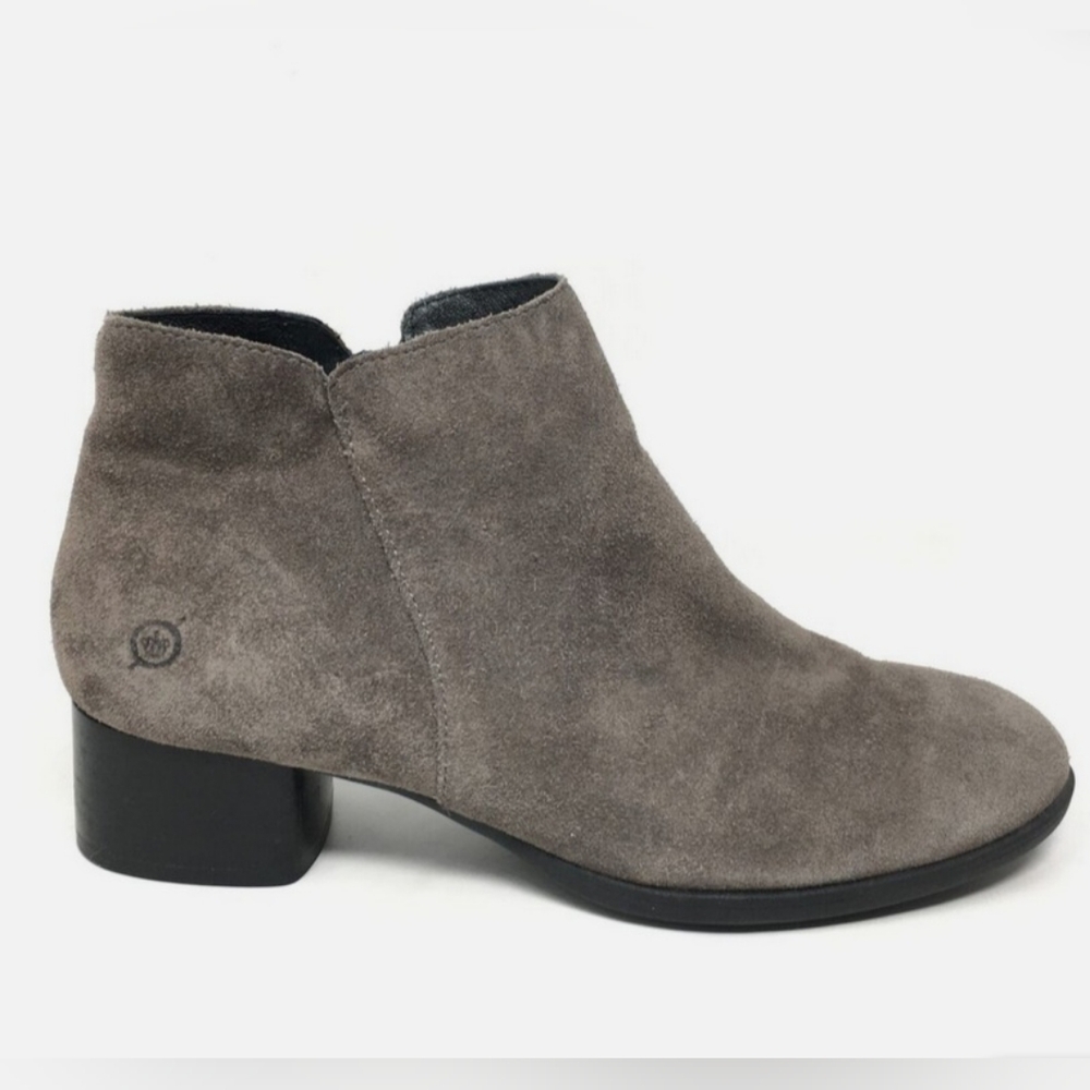 Women's 10 Born Gray Ankle Boots Suede Low Chunky Heel and Zipper Closure Børn